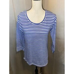 NWT T by Talbots Blue White Striped Top Small Nautical 3/4 Sleeve Back Cutout